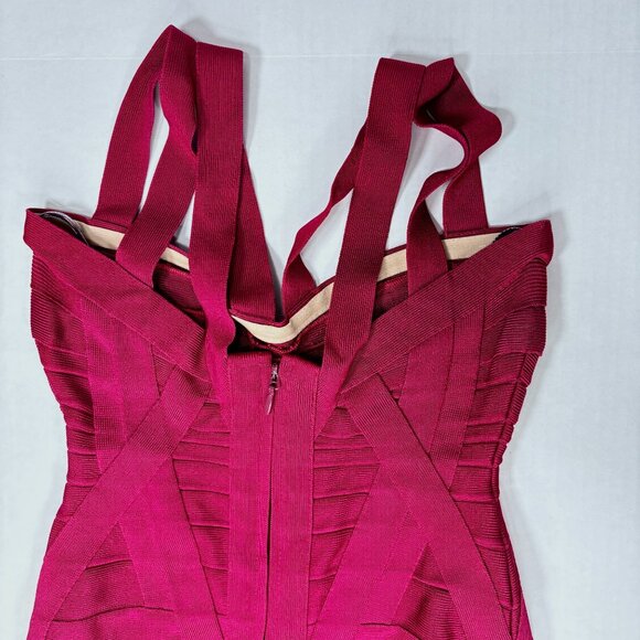 Herve Leger Burgundy Red Double Strap Bodice Bandage Bodycon Mini Dress XS - Picture 6 of 13